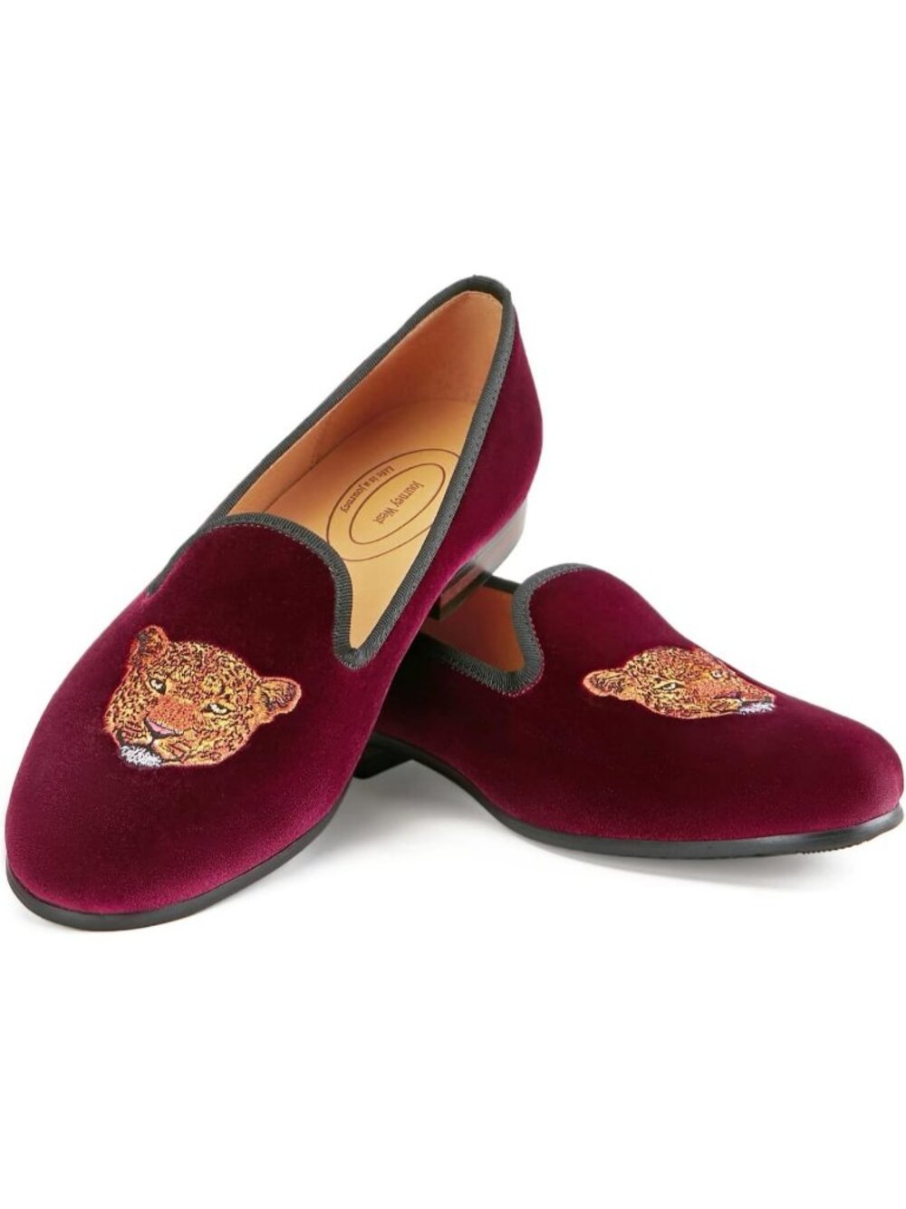 Men's Leopard Burgundy Rubber Velvet Loafers Embroidery Slip-On Tuxedo Shoes - Picture 5 of 5
